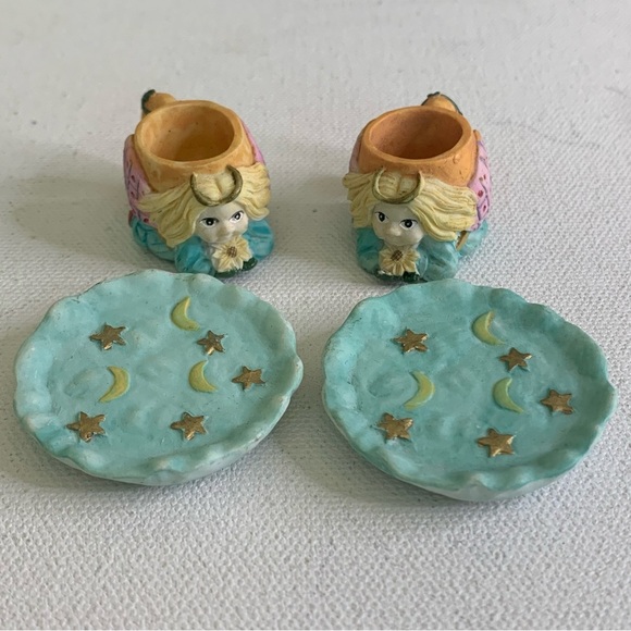 Miniature Tea Set Angels Tea Cups Plates Moon Stars Resin VTG 1995 Young's Inc - Picture 11 of 16